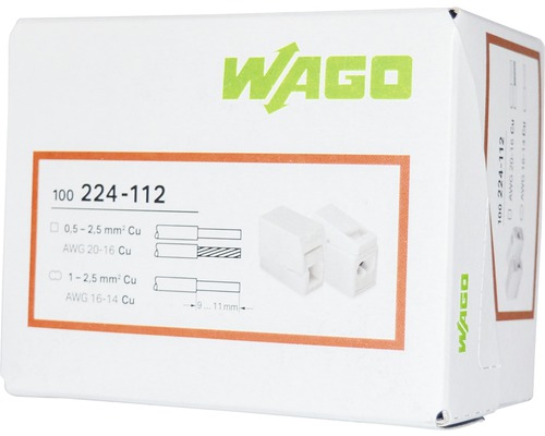 Wago 224-112 Verlichtingsaansluitblok 0,5-2,5mm² 2-aderig 100 stuks wit standaarduitvoering
