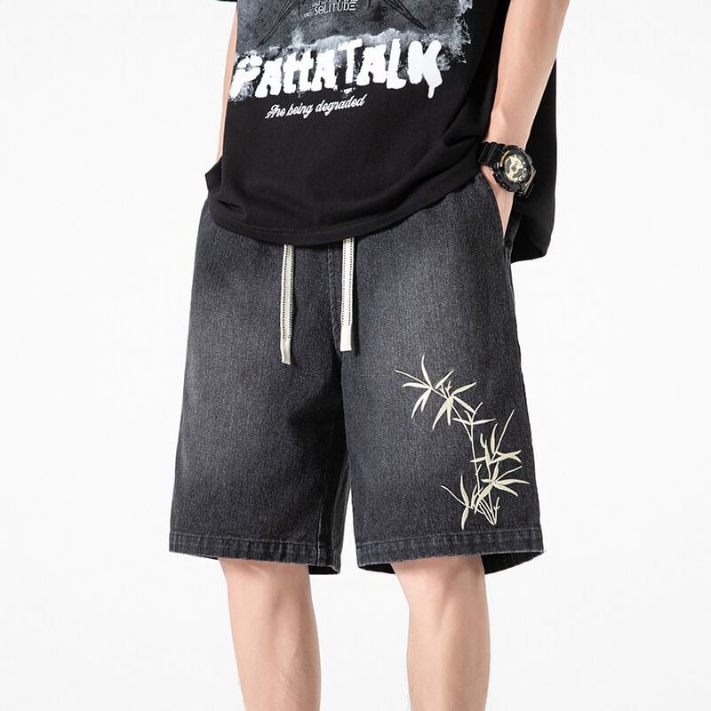 Priam - Hoge taille denim shorts met bamboe borduurwerk