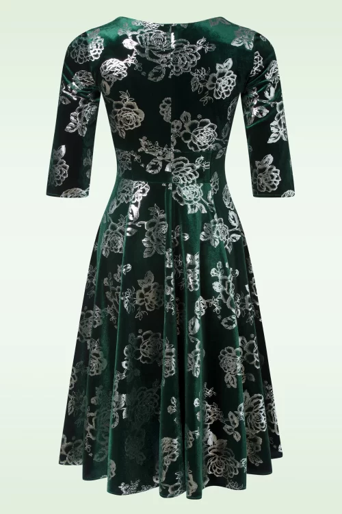 Topvintage Boutique Collection Topvintage exclusive ~ Amelia Flower swing jurk in smaragdgroen