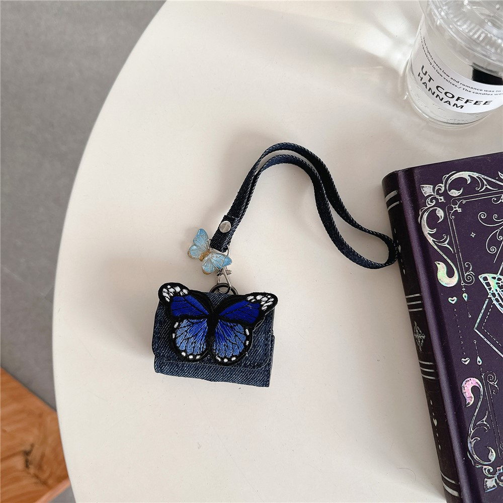 AirPods 4 / 3 / Pro 2 / Pro Hybrid Schutzhülle Abdeckung mit Handschlaufe Denim Design - Dunkelblau