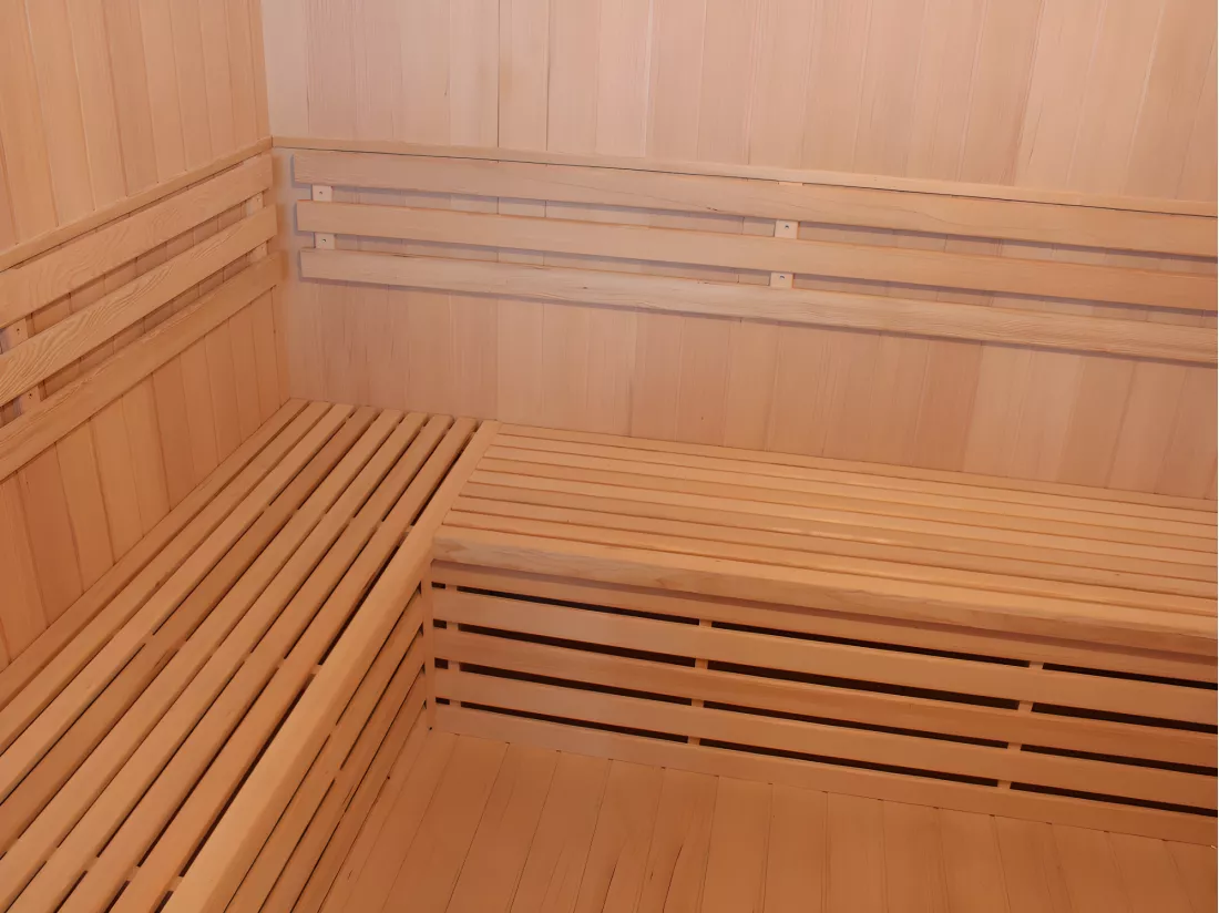Sauna traditionnel Finlandais 4/5 places FABORG vitré avec étagères - 200x180x200
