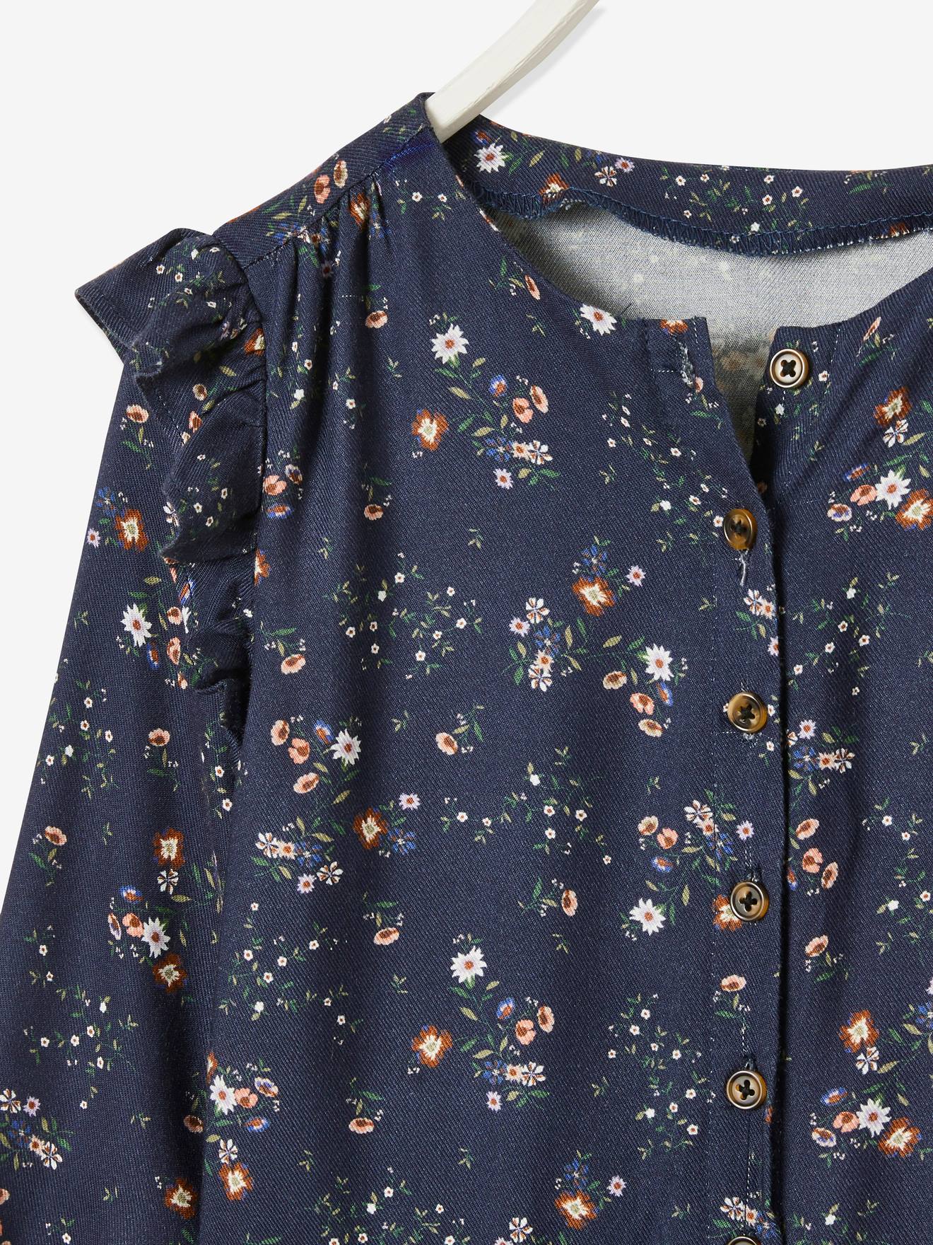 Macacão azul escuro com estampa floral para meninas