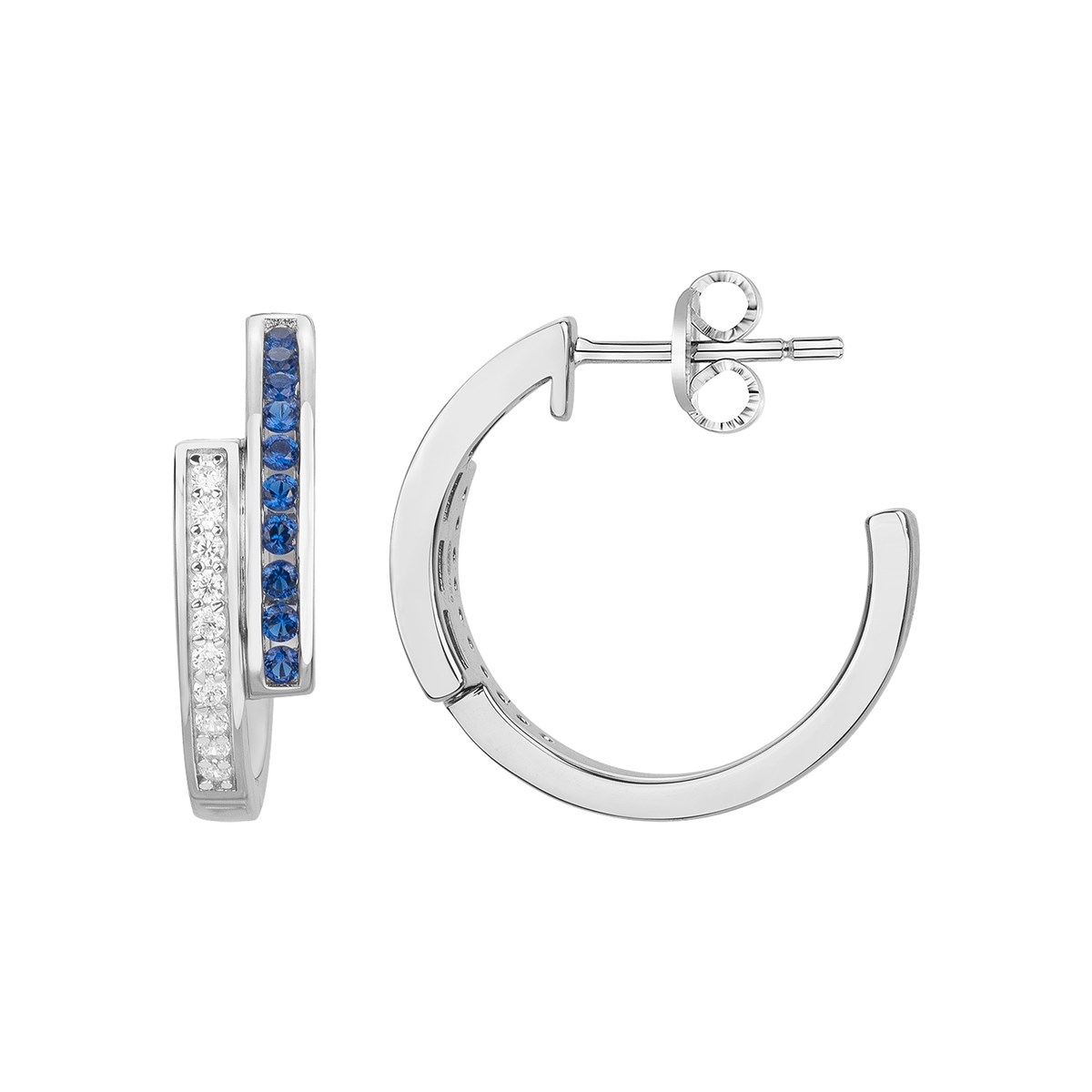 Demi-créoles en Argent avec spinelle bleu saphir