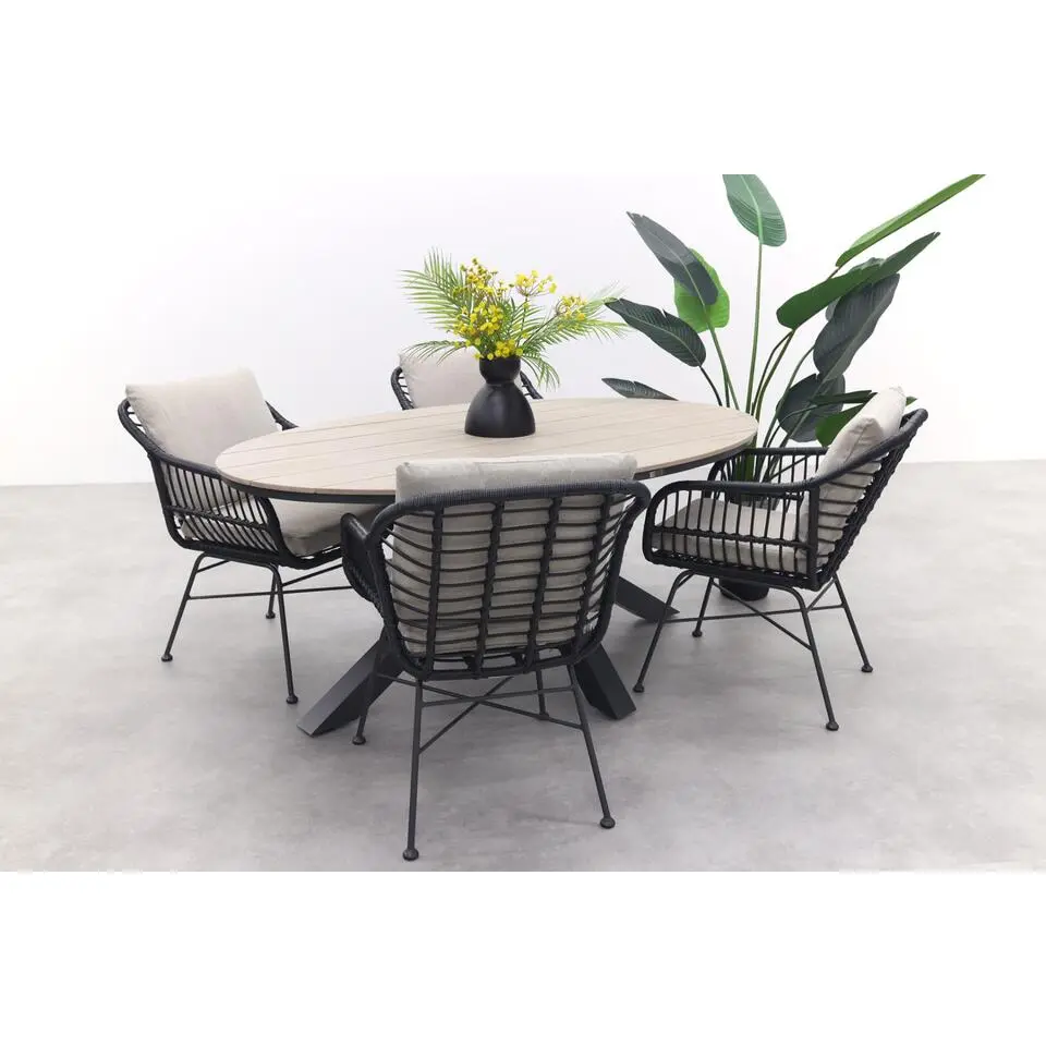 GI Margriet zwart/zand / Edison 180 x 115 cm. tafel - ovale tuinset