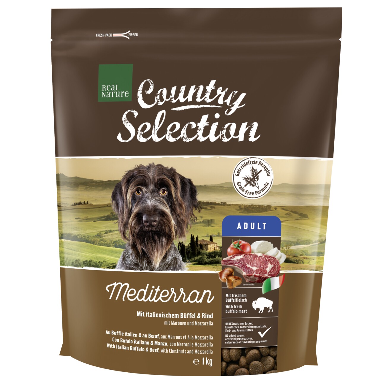 REAL NATURE Country Selection Trockenfutter Hund, Adult, Mediterran, Büffel und Rind 1 kg