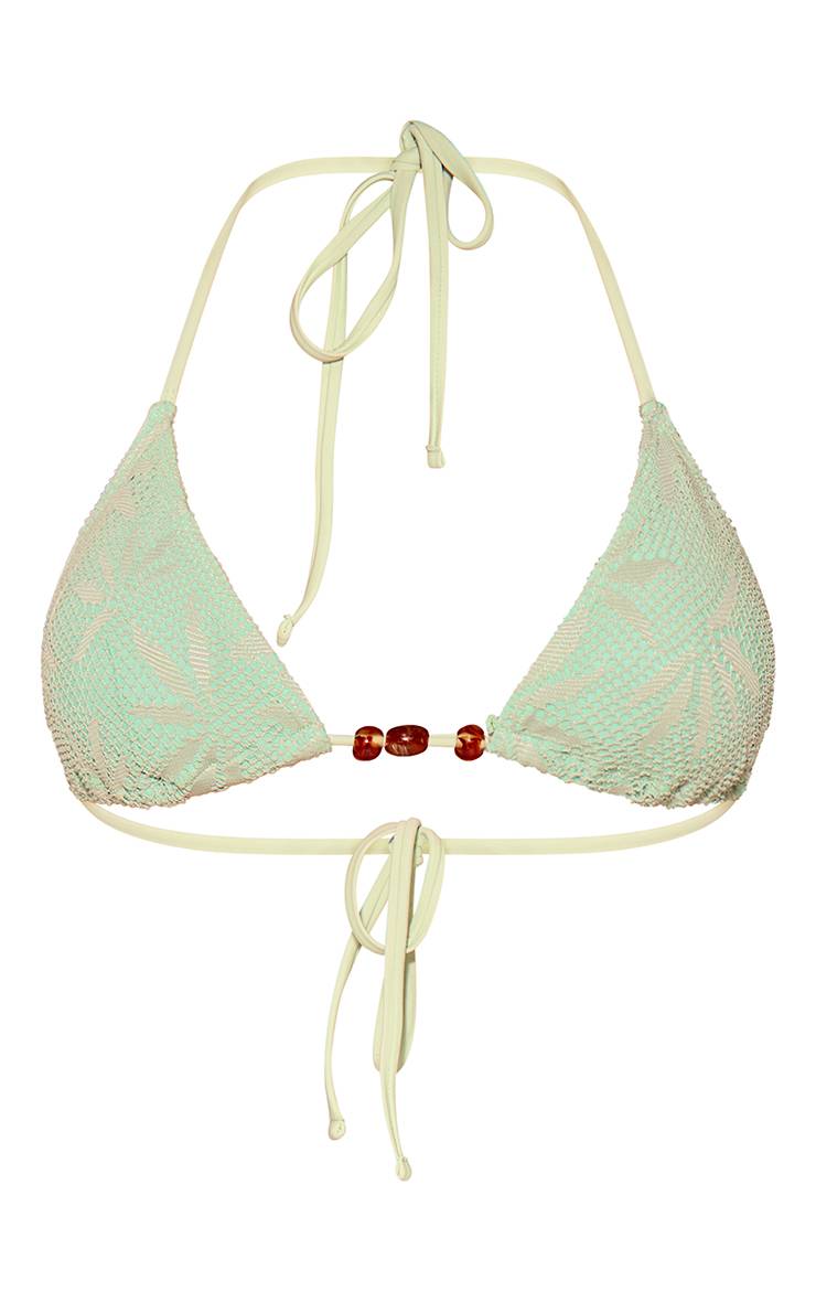 Vert Sauge Haut De Bikini Triangle Avec Perles Et Tissu Texturé
