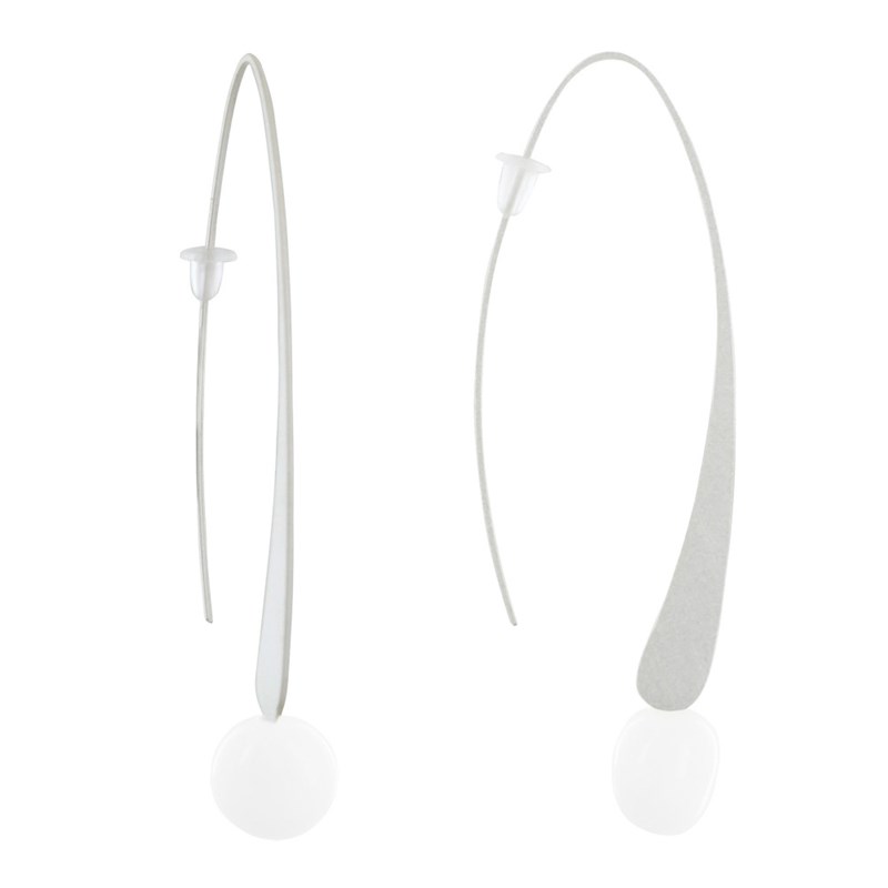 Boucles d'Oreilles Crochet Plat Métal Argenté et Perles Céramique