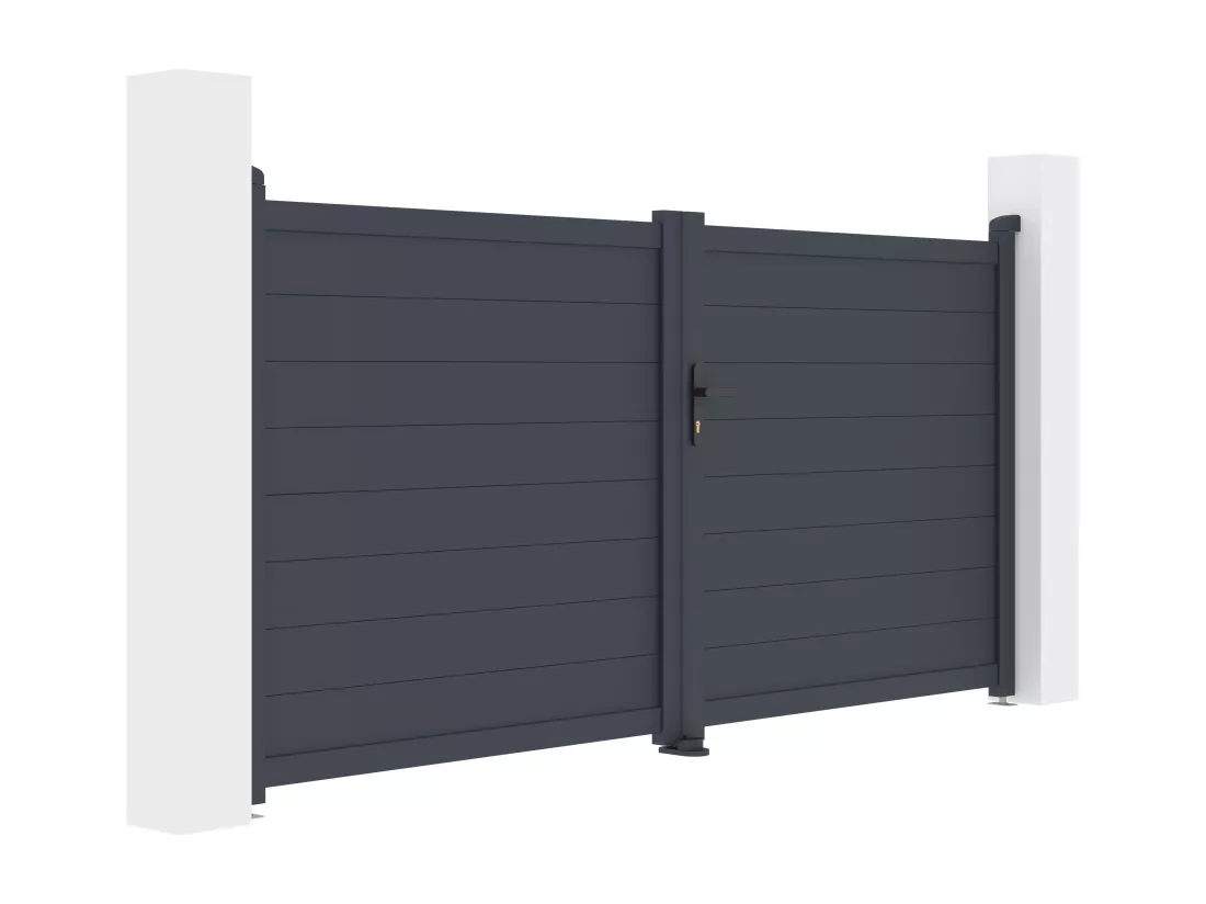 Portail électrique battant aluminium plein L305 x H150 cm anthracite - NAZARIO