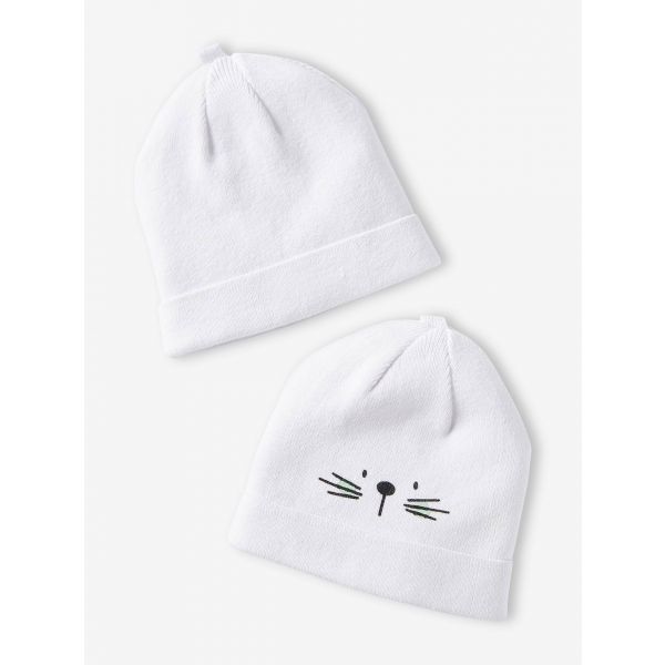 Vertbaudet Lote de 2 Gorros em Algodão Bio, Branco Prematuro (40/45),
