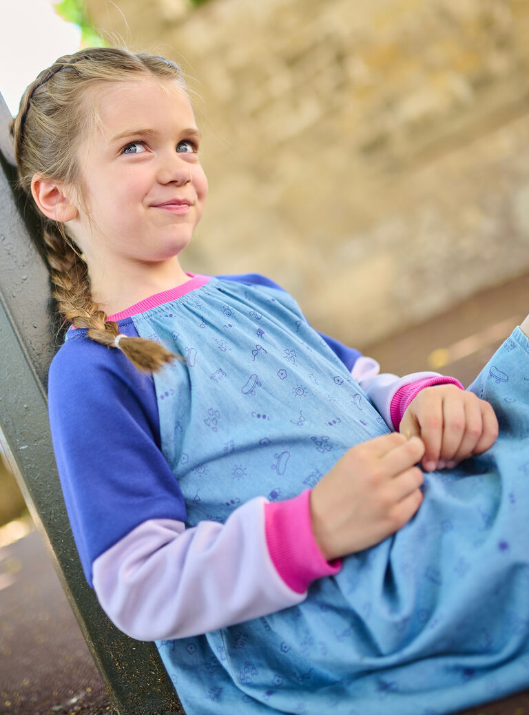 Robe bi-matière bleue en denim pour fille