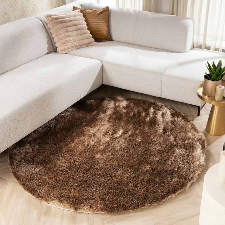 Rond hoogpolig vloerkleed - Glorious Taupe | Luxe