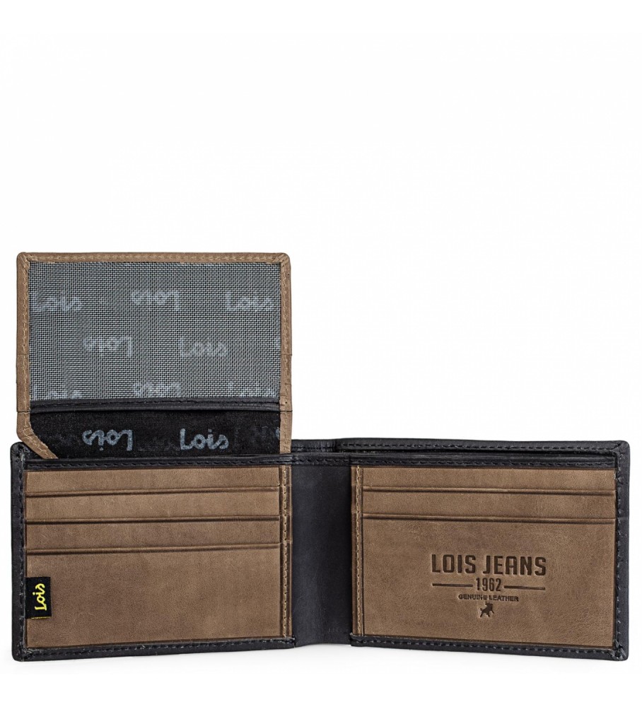 Carteira Lois em couro com porta-moedas externo e proteção RFID LOIS 202286 Preta
