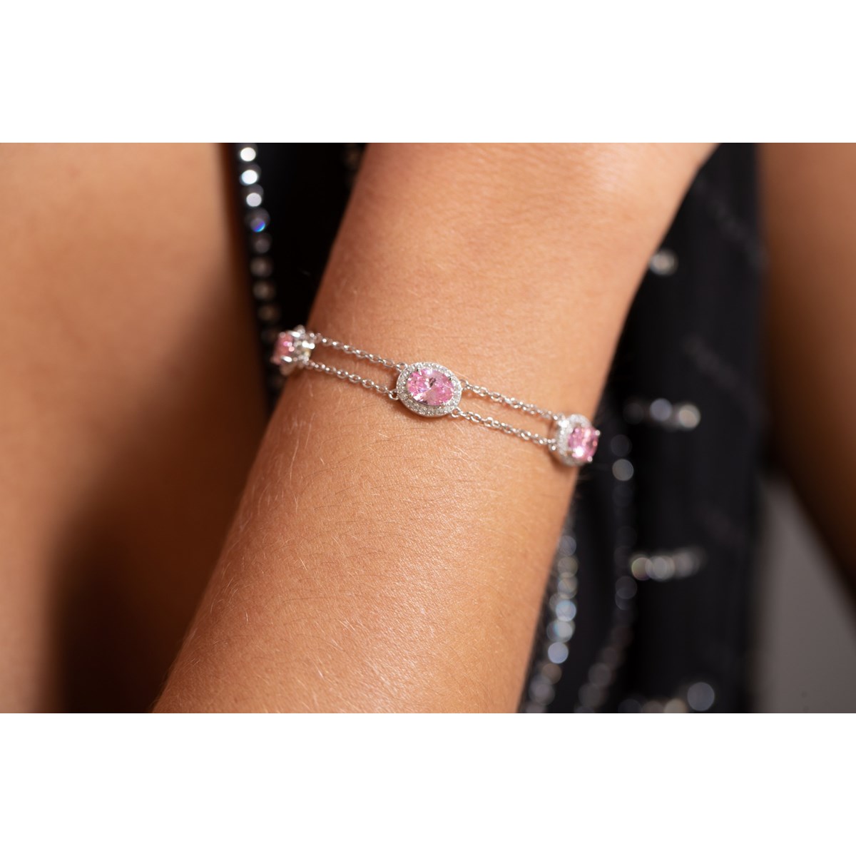 Bracelet souple VICTORIA en Argent avec pierre synthétique rose