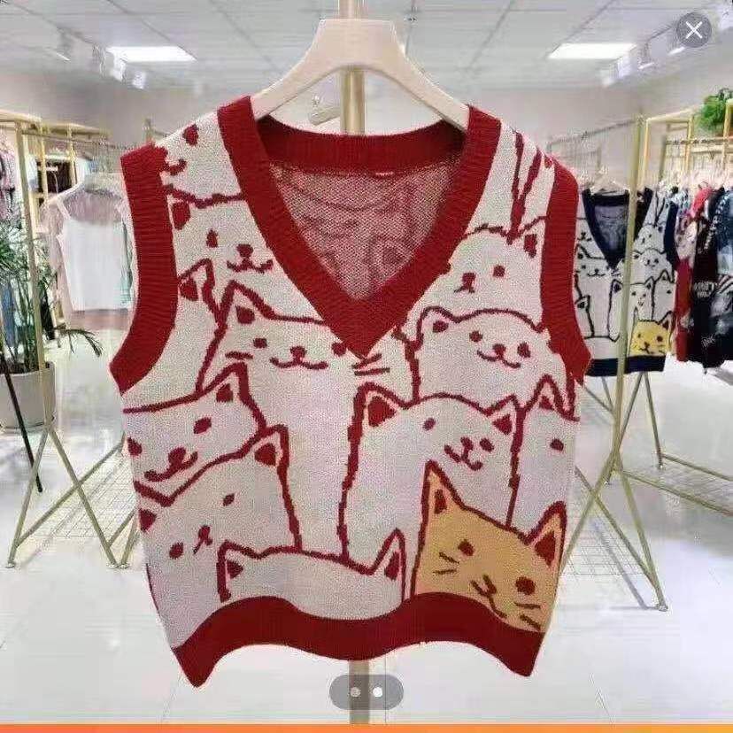 Muezz - V-hals kattenprint trui vest
