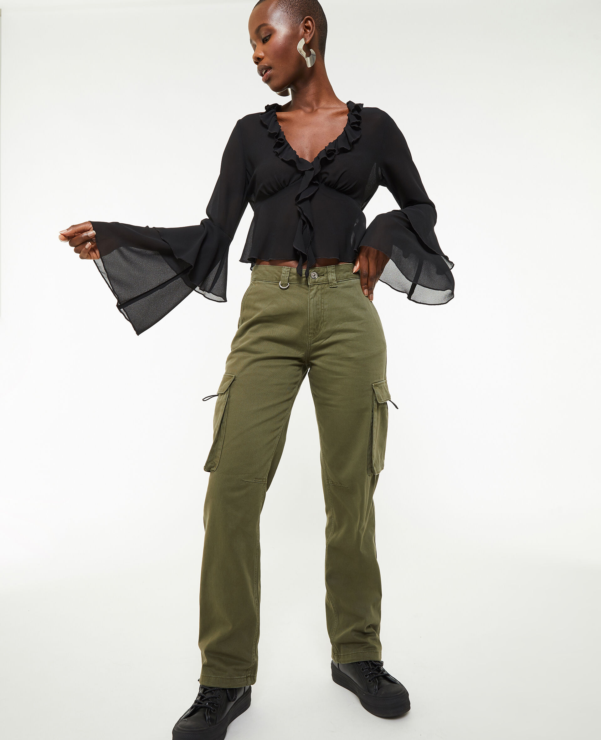 Pantalon cargo taille basse - Vert kaki