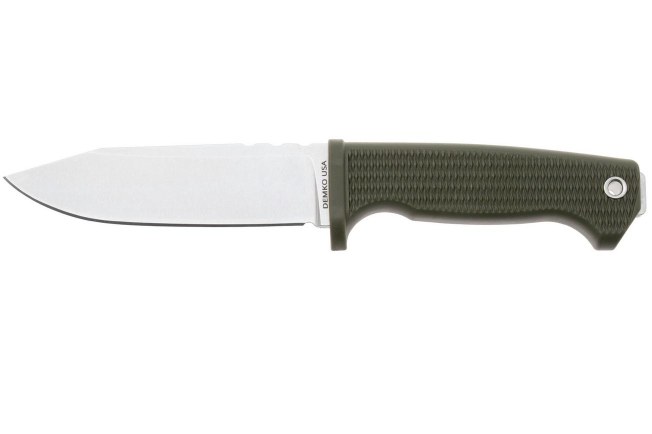 Demko Knives American Made FreeReign, Stonewashed CPM 3V Clip Point, USA-FR-3V-ODGRN-CLP, OD-Green Rubber outdoormes