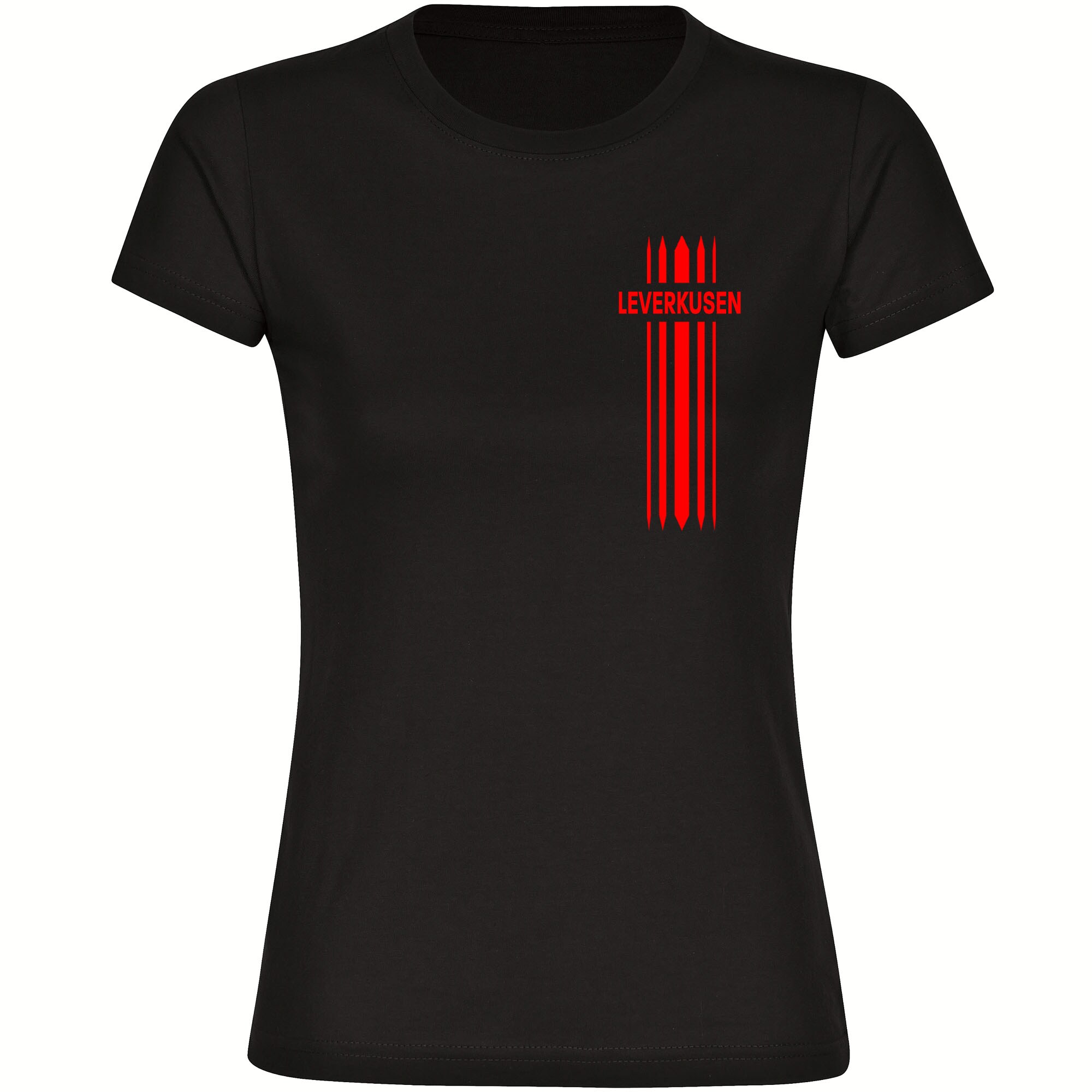 multifanshop® Damen T-Shirt - Leverkusen - Streifen - Druck rot