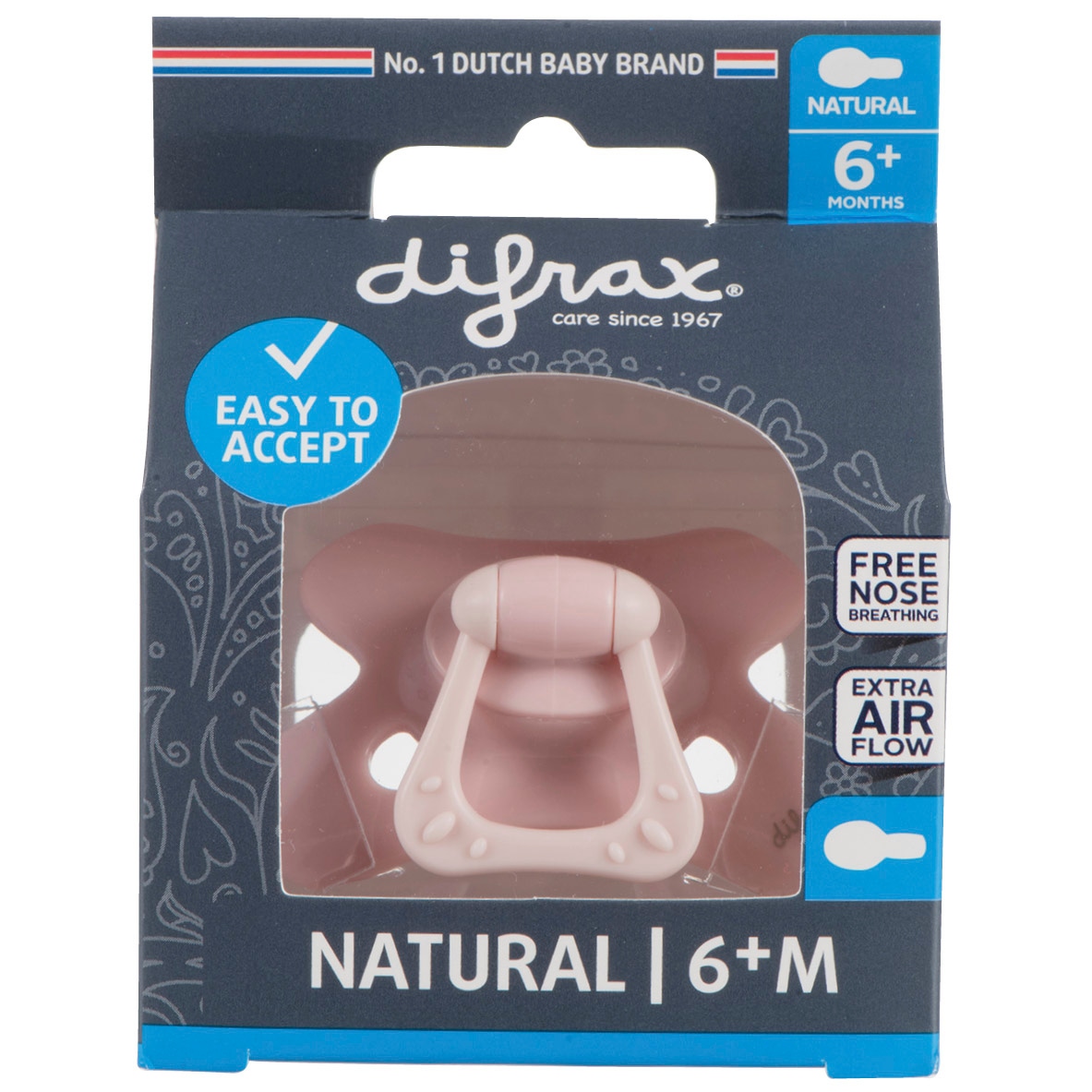 Difrax fopspeen Pure 6+ mnd roze