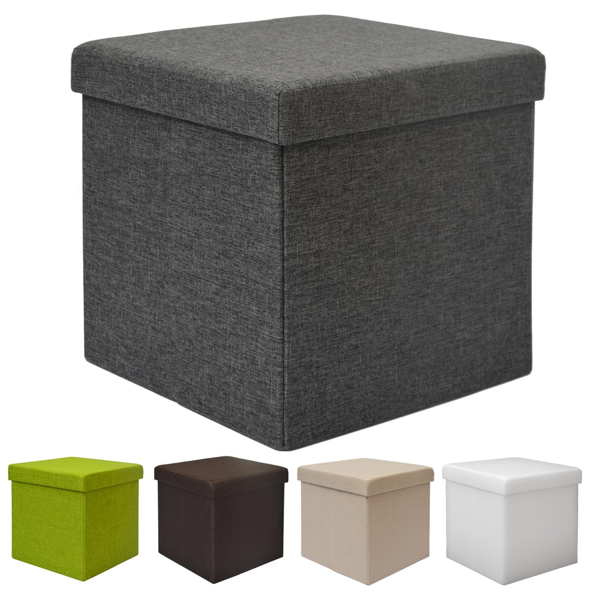 DuneDesign Faltbarer Sitzhocker 38cm Fußhocker Polsterhocker mit ca 42L Stauraum Sitzwürfel Sitzkast