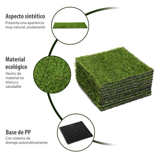 Grama artificial para jardim, 10 peças, cor verde escura.