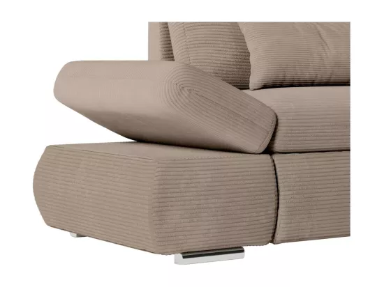 Canapé d'angle 4 places réversible Sebastian convertible avec coffre en velours côtelé - Taupe - L267 x P200 x H90cm - Loungitude