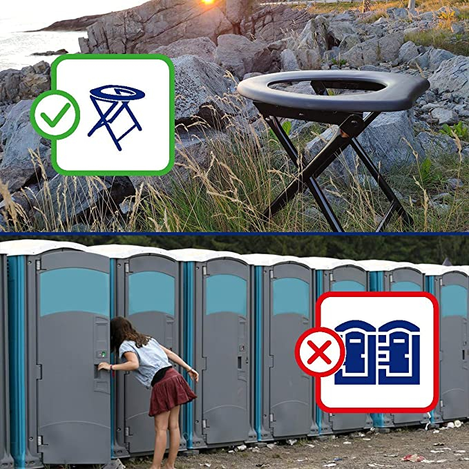 Klappbare Camping Toilette Outdoor WC Stuhl - Schwarz / Silber