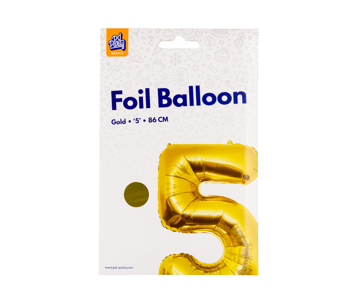 5 Jaar Cijfer Ballon Goud Leeg 86cm