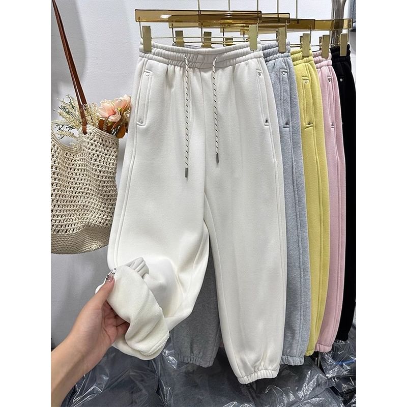 Alhambra - Hoge taille effen fleecegevoerde cropped harem-joggingbroek