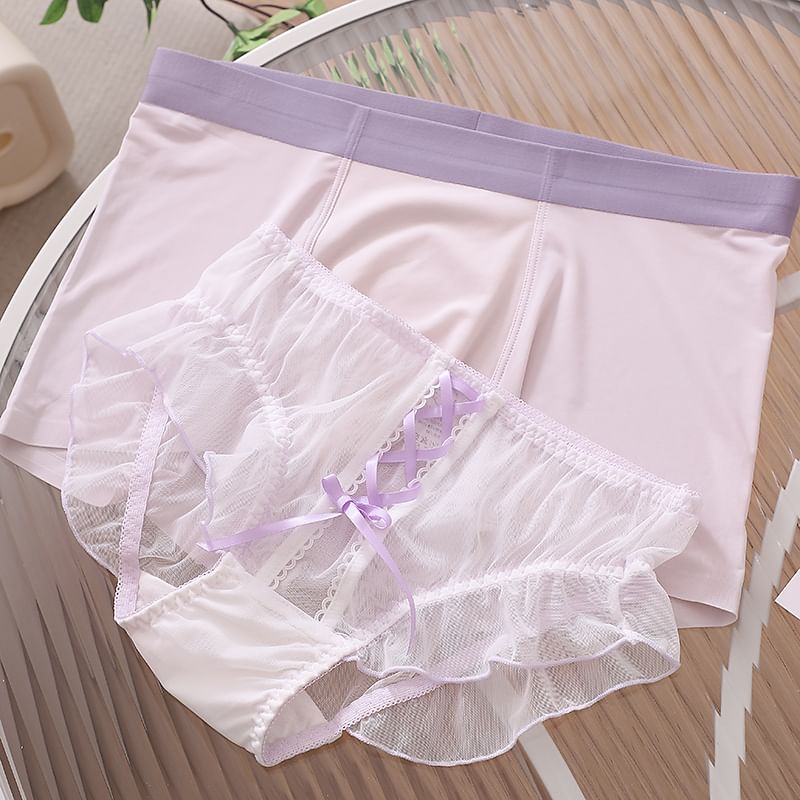 Pancherry - Matching set voor koppels: boxershort met contrasterende rand + kanten slip
