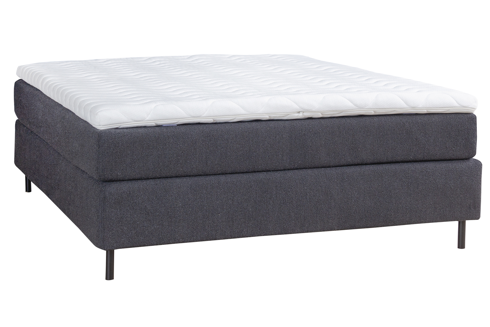 Premium 14 kontinentalseng 180x200 cm i tekstil Bris 169 sort med medium/medium fasthet, Premium 14 overmadrass og runde sorte ben 15 cm