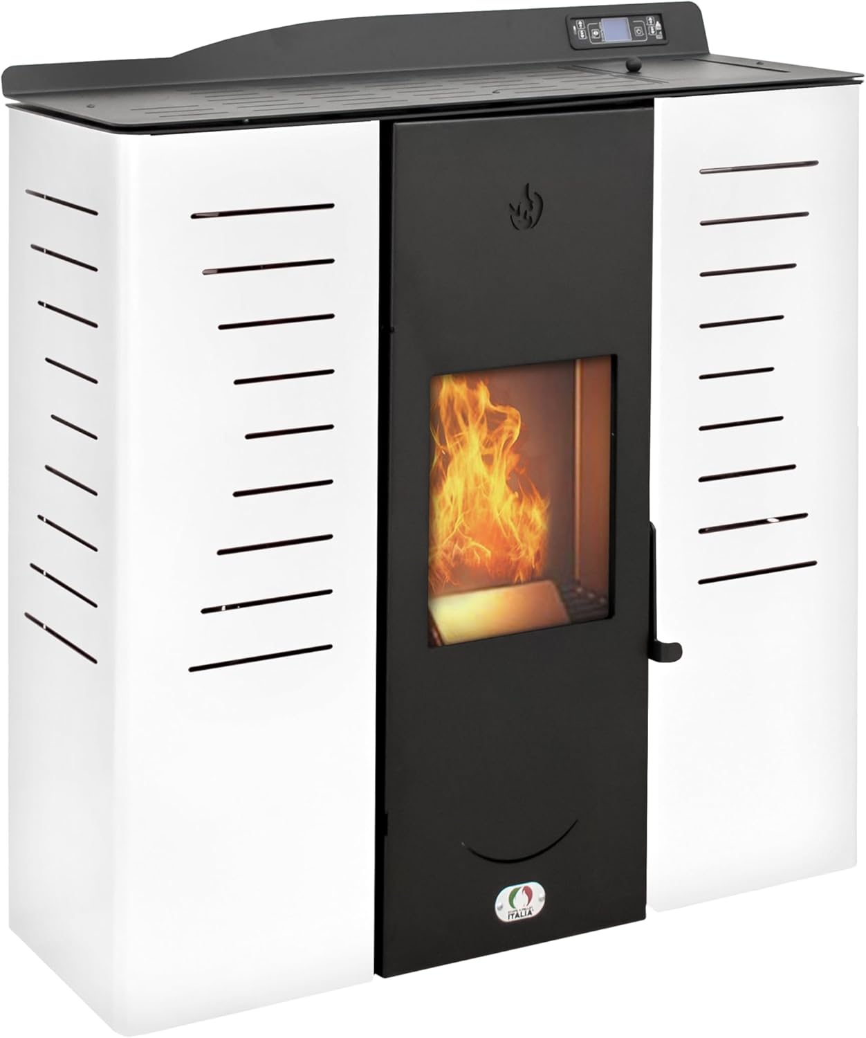STUFE A PELLET ITALIA Italia 25 KW | Hydro-Pelletöfen für Heizung und Warmwasser Effizienz 90% Heizt 180m² Slim-Design Autonomie 16 Std. Programmierbar 5 Kräfte 24M Garantie Weiß