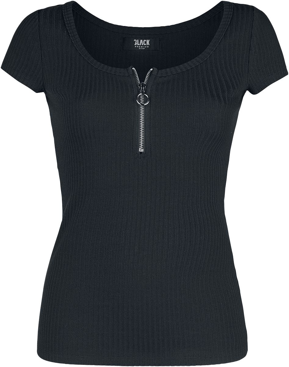 T-Shirt Noir Zippé Au Col | Black Premium by EMP T-Shirt Manches courtes