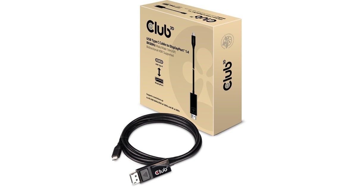 Club 3DUSB-C > DisplayPort 1.4  adapter  (Zwart, 1,8 meter)