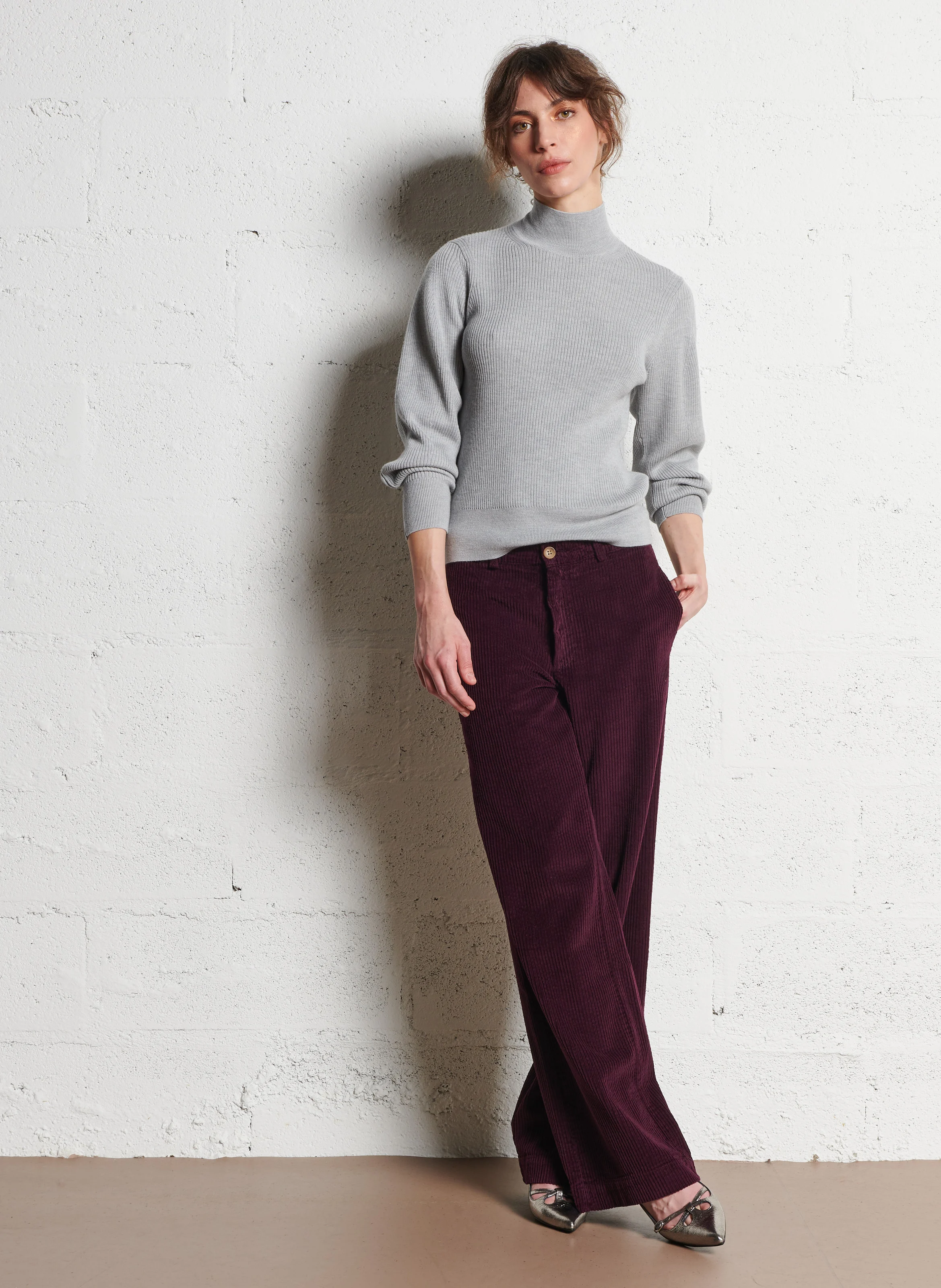 ROBERT - Pantalon droit en velours cotelé | Rouge