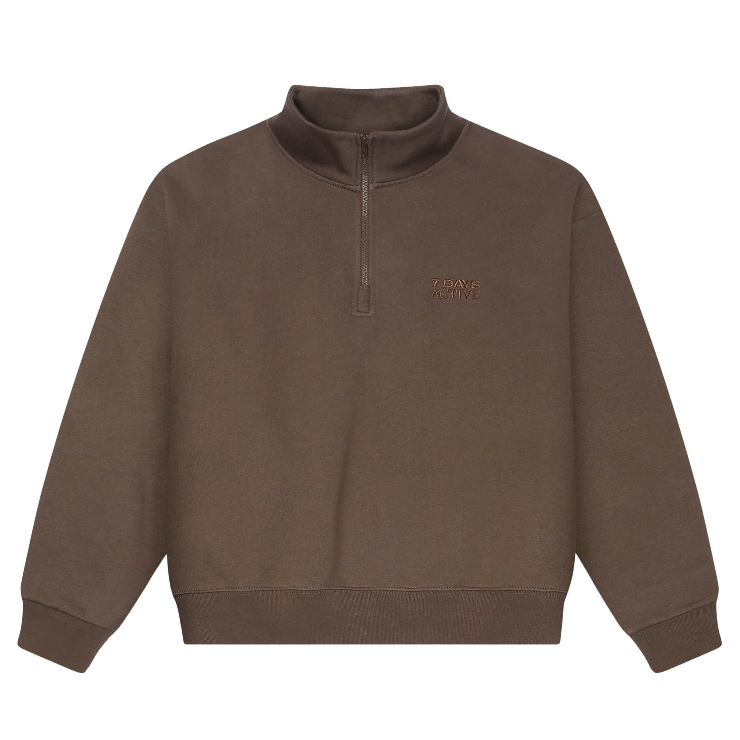 7 DAYS ACTIVE  Organic Fitted Half Zip sweatshirt - Major Brown