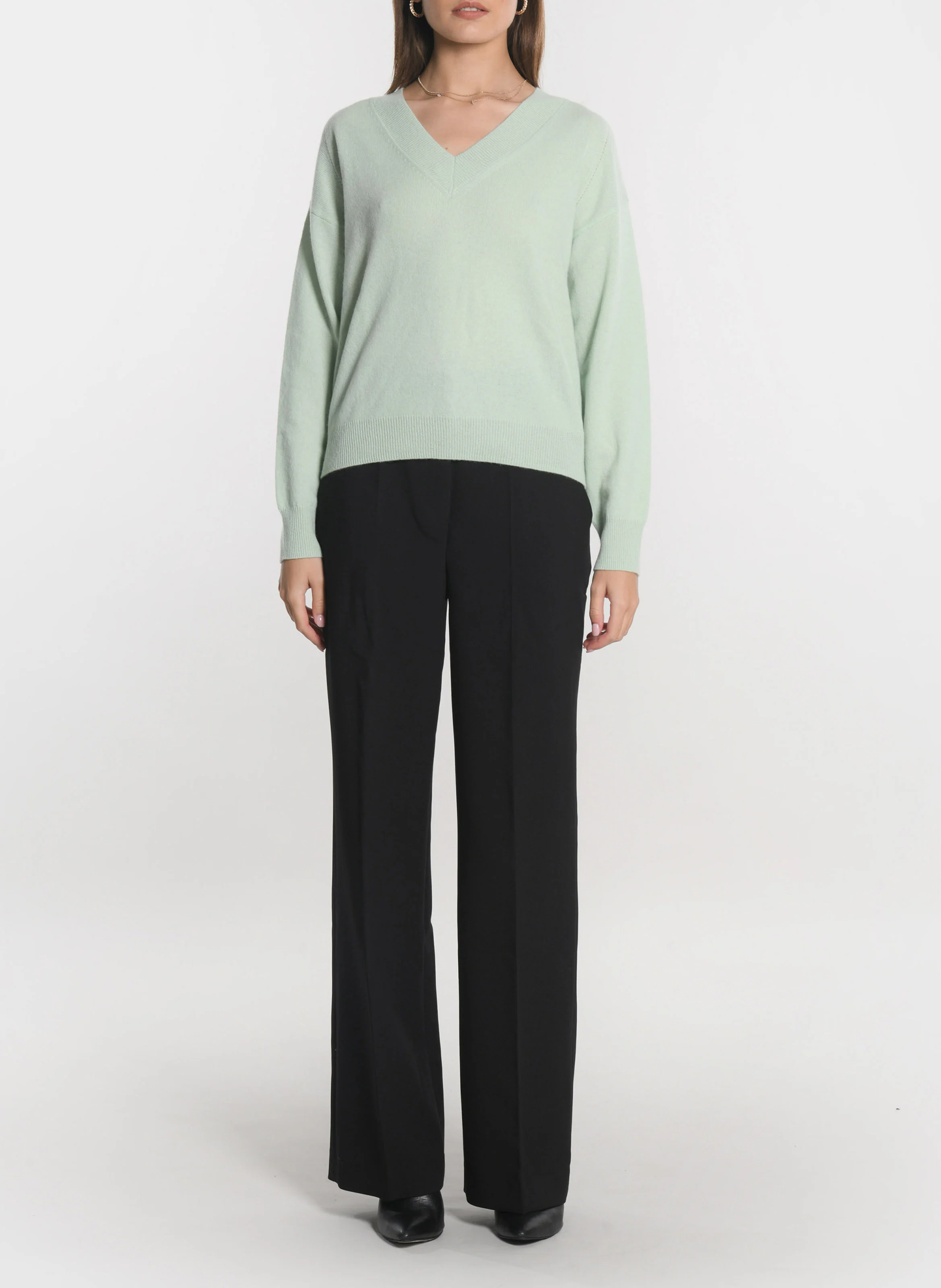 ANITA - Pull ample col V en laine et cachemire | Vert