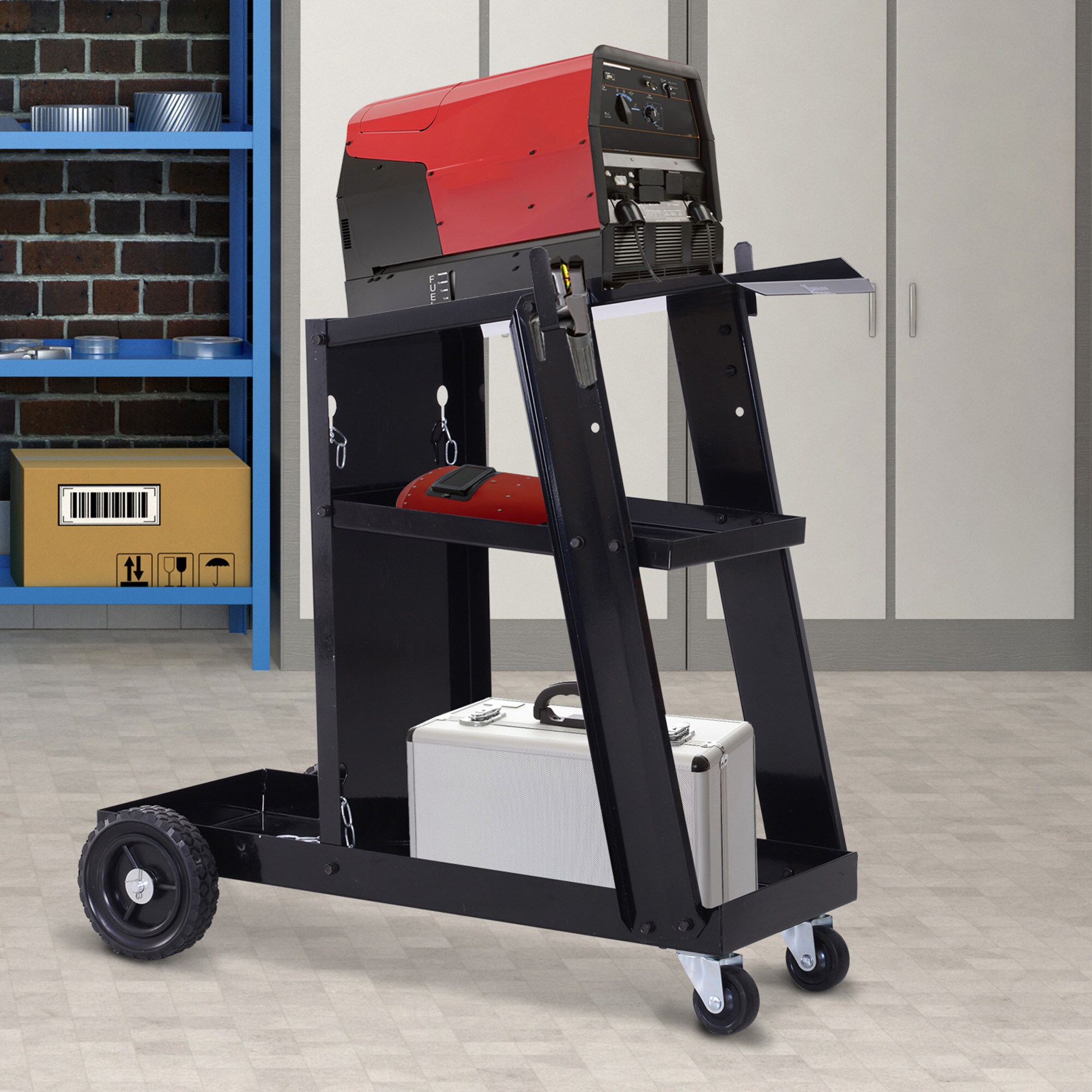DURHAND Schweißwagen mit Sicherheitskette schwarz 71L x 39B x 70Hcm