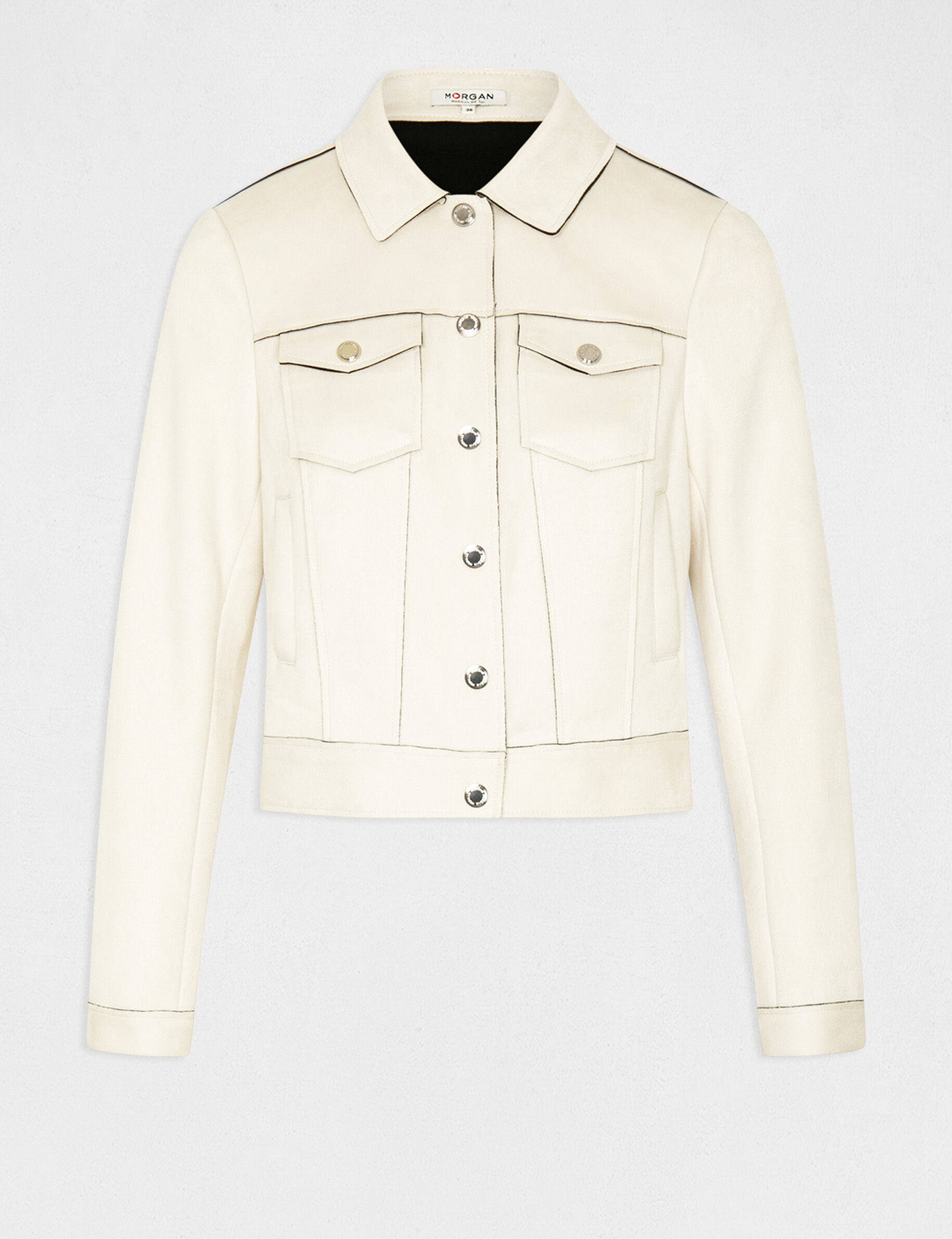 Blouson droit boutonné suédine ecru moyen femme - ecru_moyen