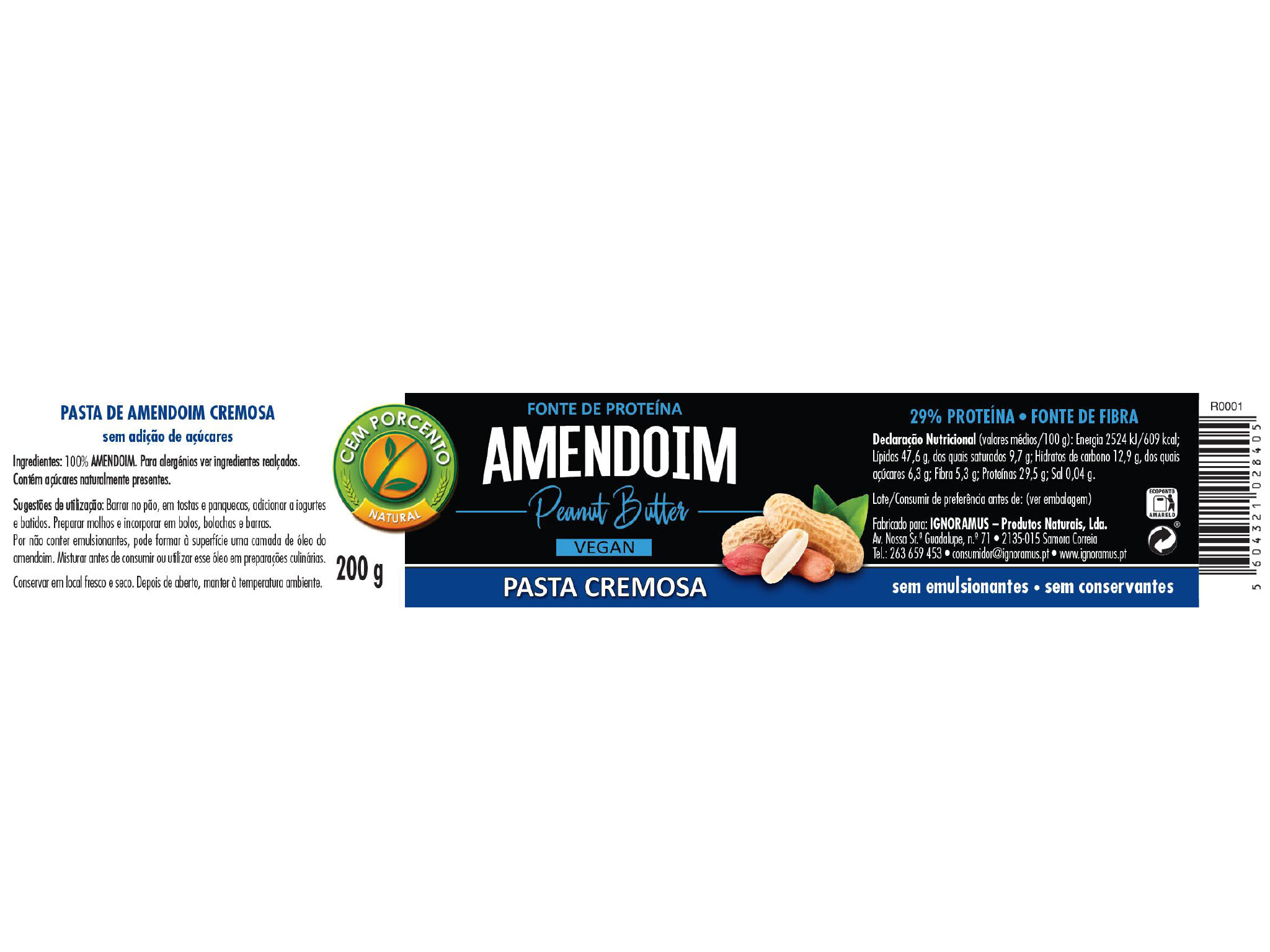 MANTEIGA CEM PORCENTO AMENDOIM CREMOSA 200G