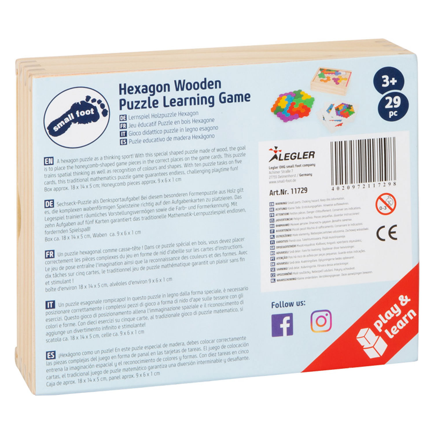 Small Foot-Houten Vormenpuzzel Hexagon