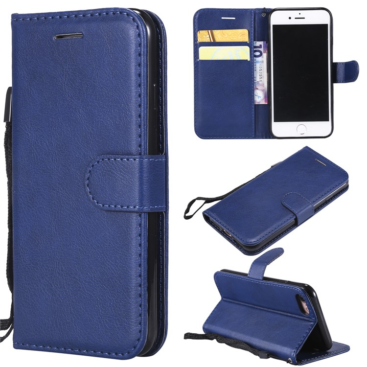 iPhone SE (2022/2020) / 8 / 7 Leder Tasche Flip Cover mit Kartenfach   Handschlaufe - Blau