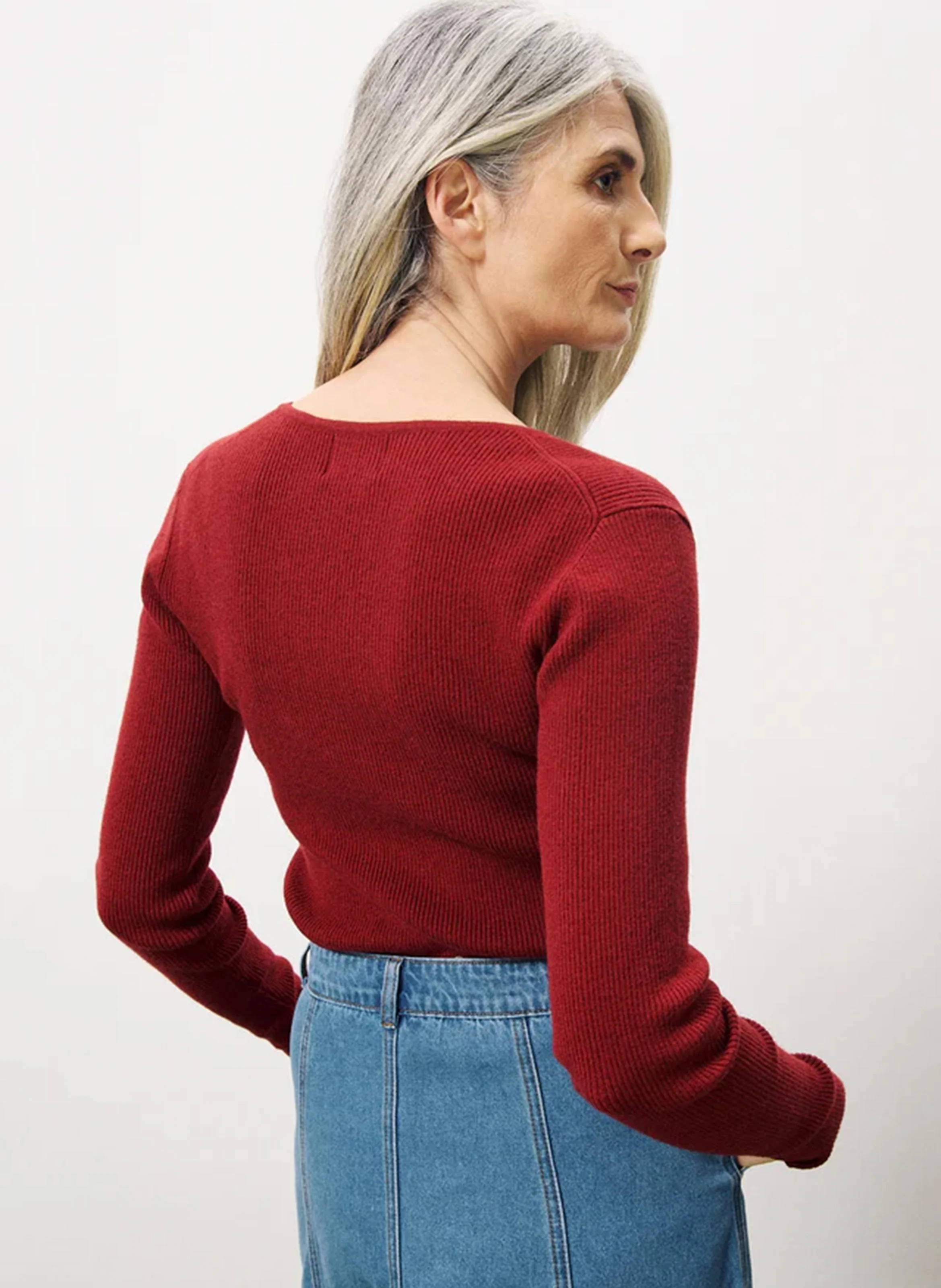 AINOA - Cardigan col U près du corps | Rouge