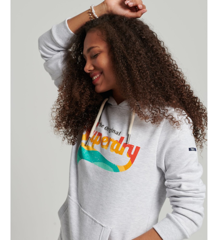 Moletom com capuz Superdry Vintage Rainbow Logo Cinza
