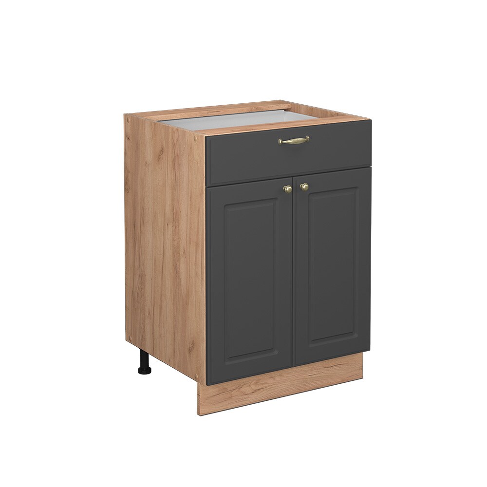 Vicco Schubunterschrank Küchenschrank Küchenmöbel Fame-Line Eiche Anthrazit-Gold Landhaus 60 cm Küche Einbauküche Drehtür Schublade Einlegeboden Blende Küchenzeile