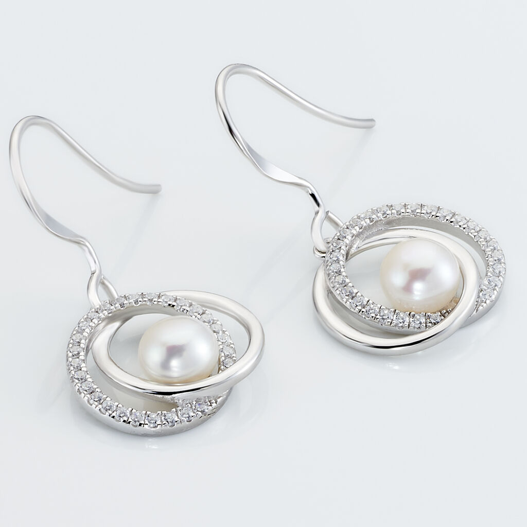 Boucles D'oreilles Pendantes Laury Argent  Perle De Culture Et Oxyde