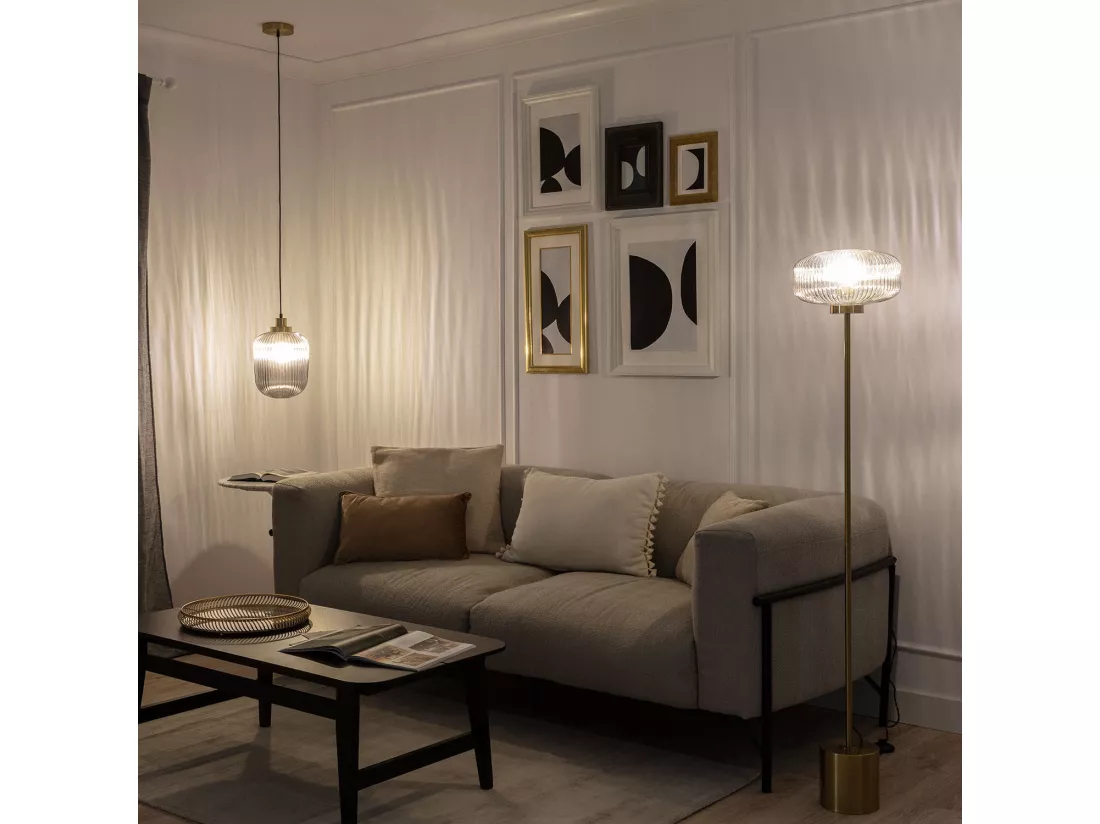 Lampadaire Métal et Verre Windsor Doré