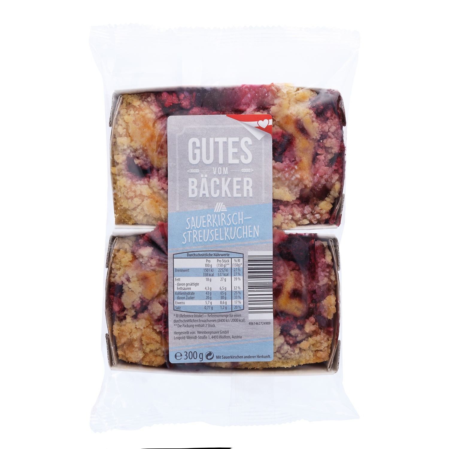 GUTES VOM BÄCKER Streuselkuchen, Sauerkirsche 300g