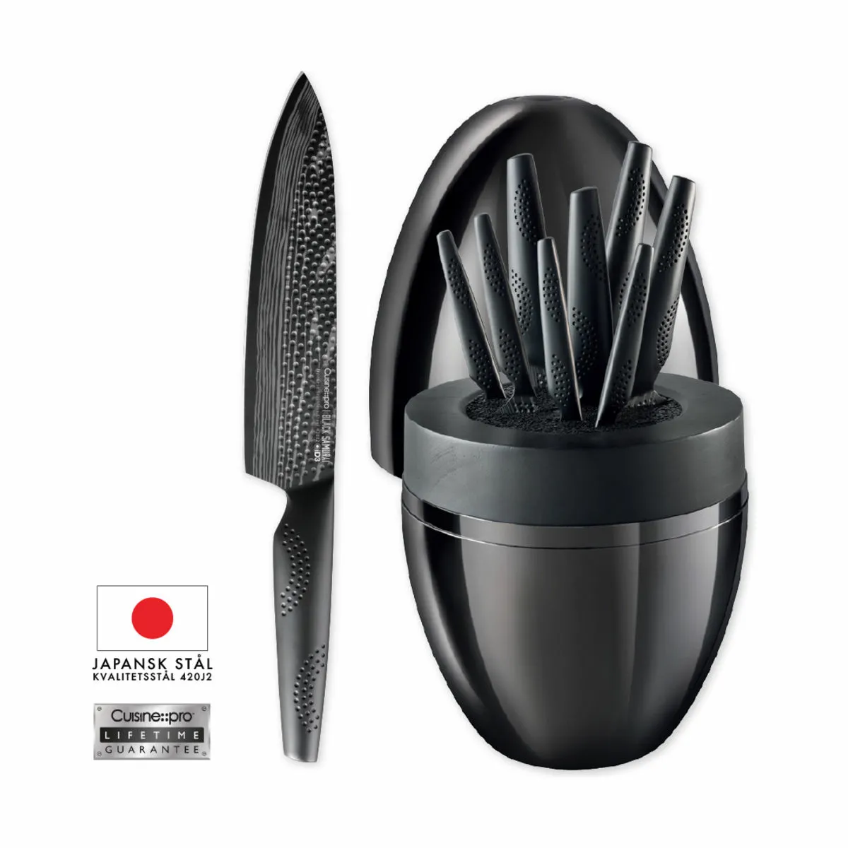 THE CUSTOM CHEF™ iD3® BLACK SAMURAI™ THE EGG Knivblok - 9 dele