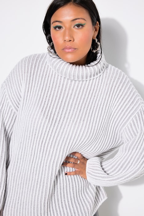 Rollkragenpullover, oversized, Streifen