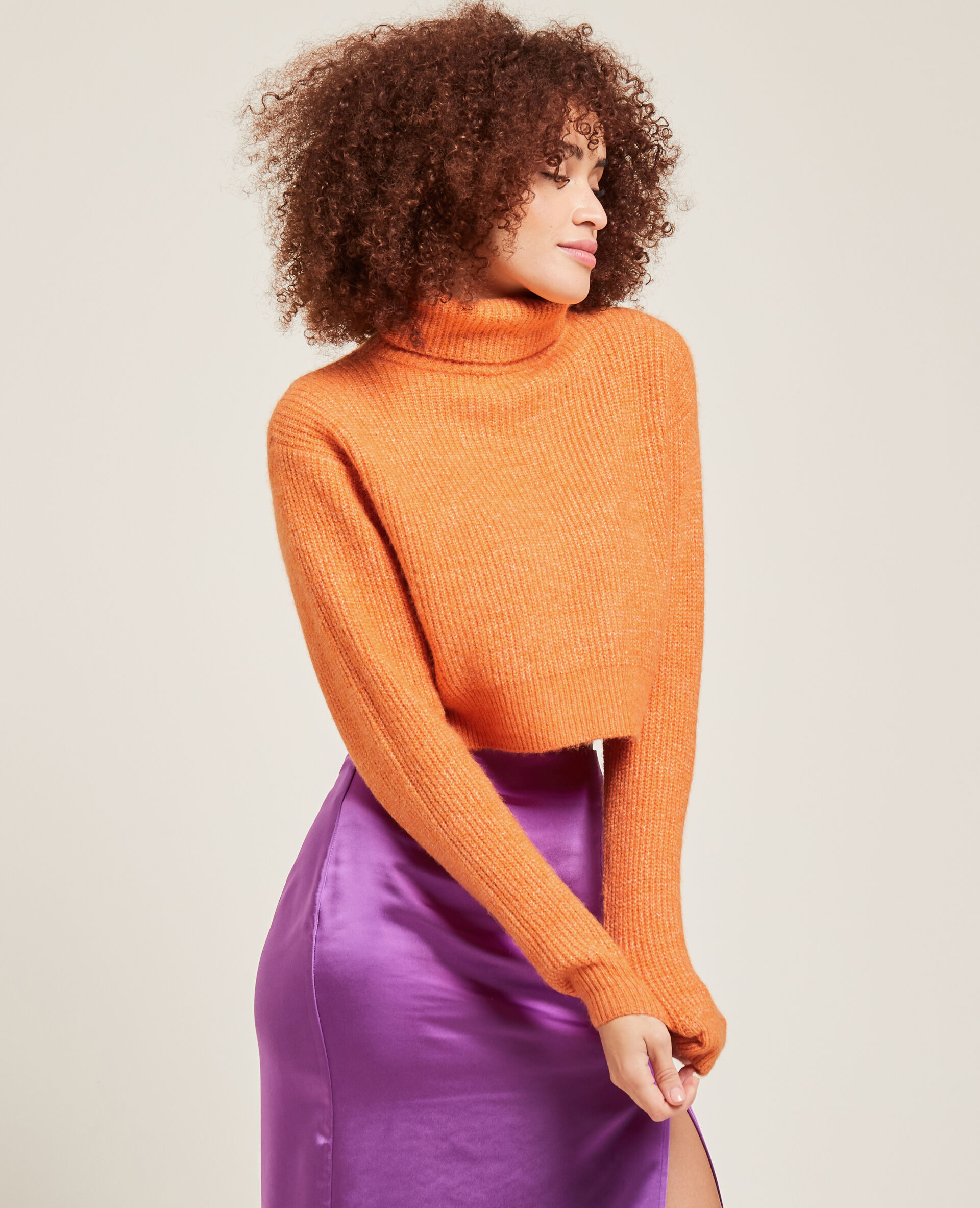 Pull col roulé cropped - Orange